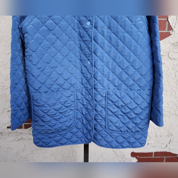 SMALL women AVON blue quilted jacket long sleeve collar snap buttons lightweight - Picture 7 of 16